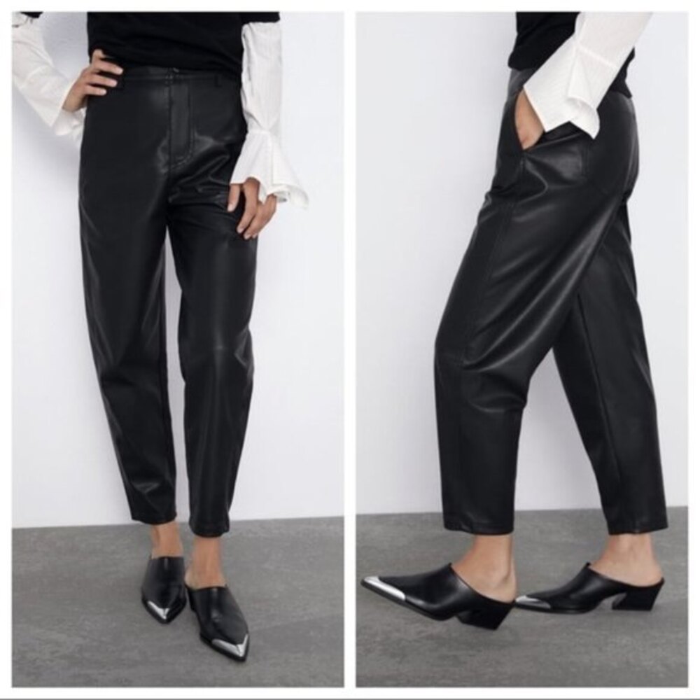 Black Zara Faux Leather High-Waisted Pants (NWT)
